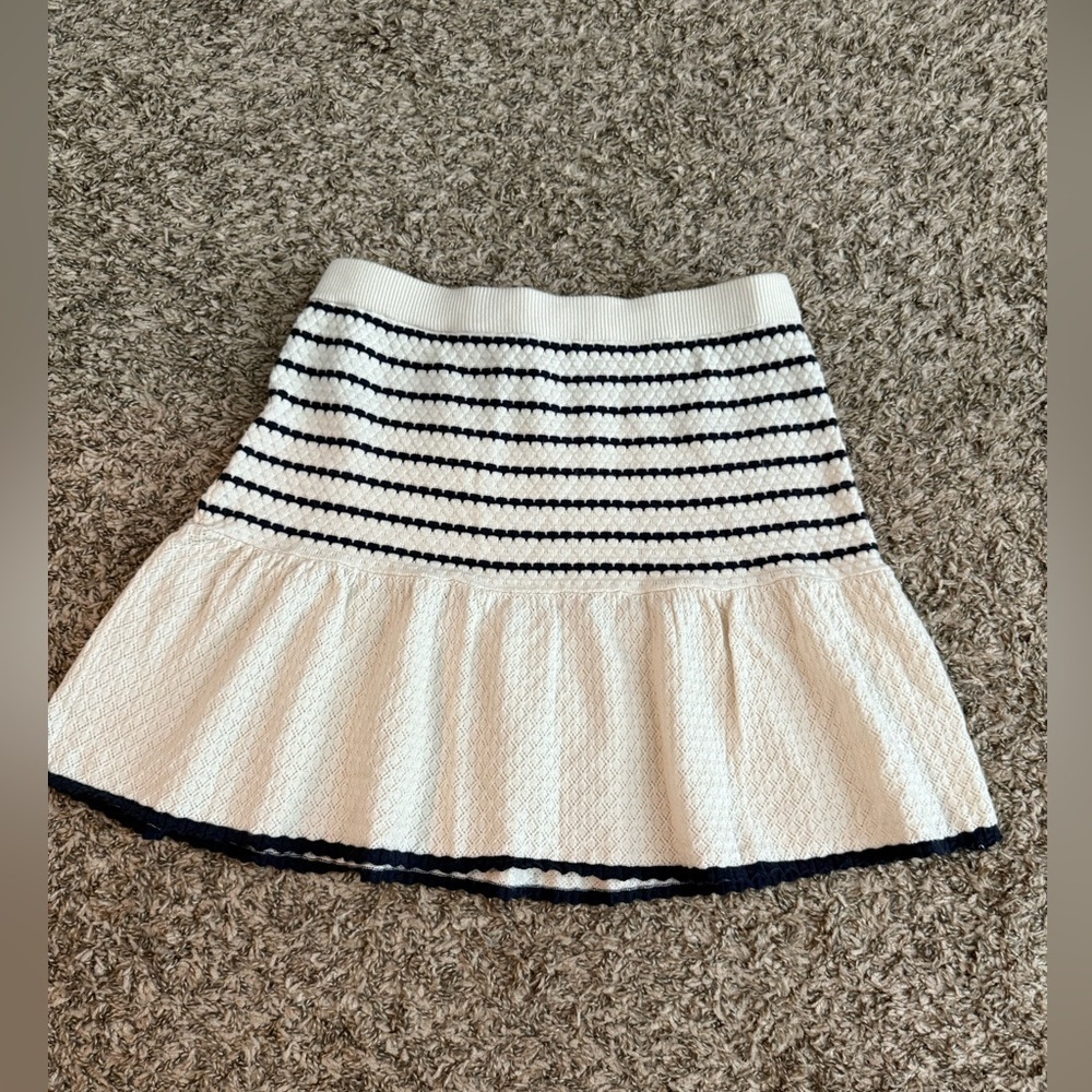 Elegant Navy and Cream Striped Midi Skirt